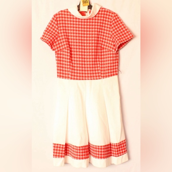 Vintage 1950s Red Gingham Fit & Flare Dress Large • Rockabilly Mad Men Checkered - Picture 3 of 5